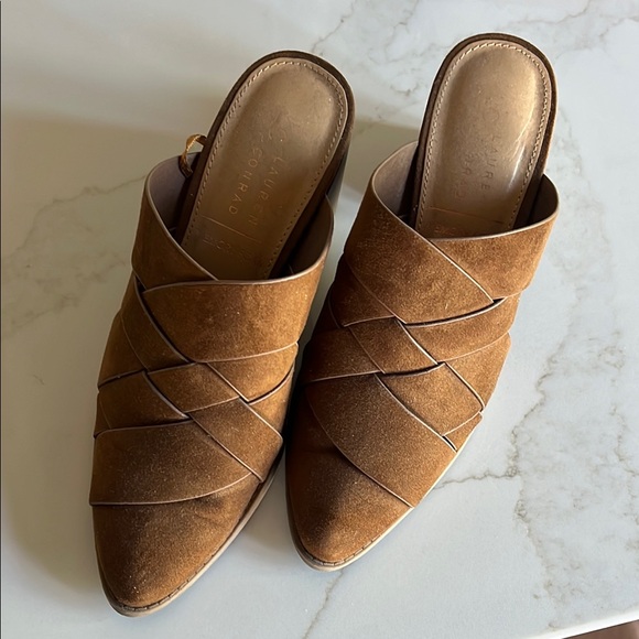 LC Lauren Conrad Brown Mules with Crisscross Stitching - Picture 3 of 3